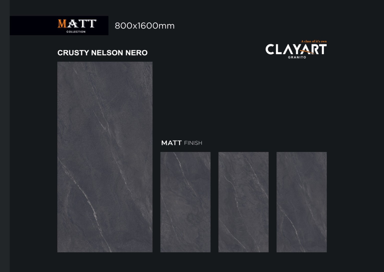 Crusty Nelson Nero tile from Morbi, India
