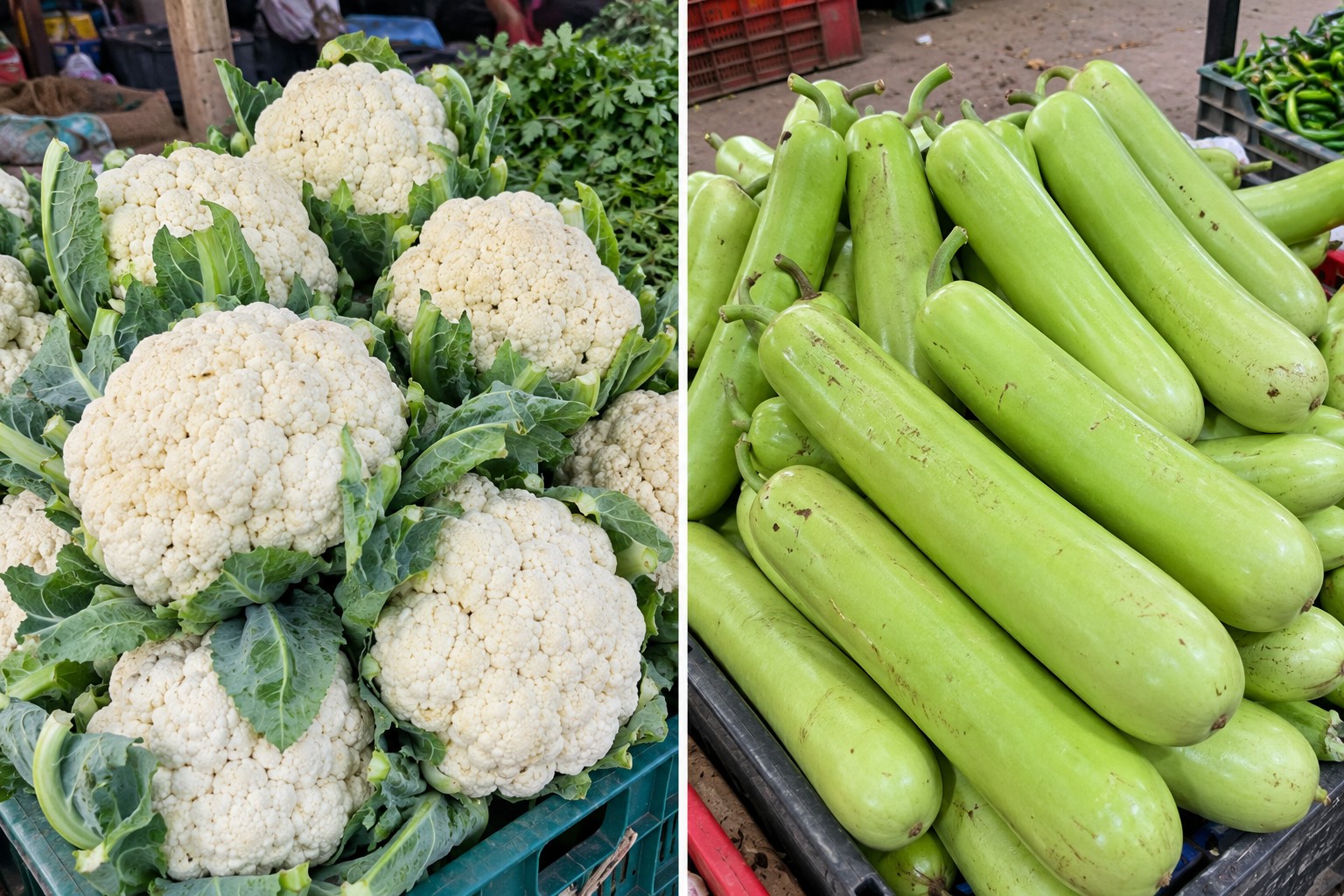Fresh cauliflower and bottle gourd from India for export