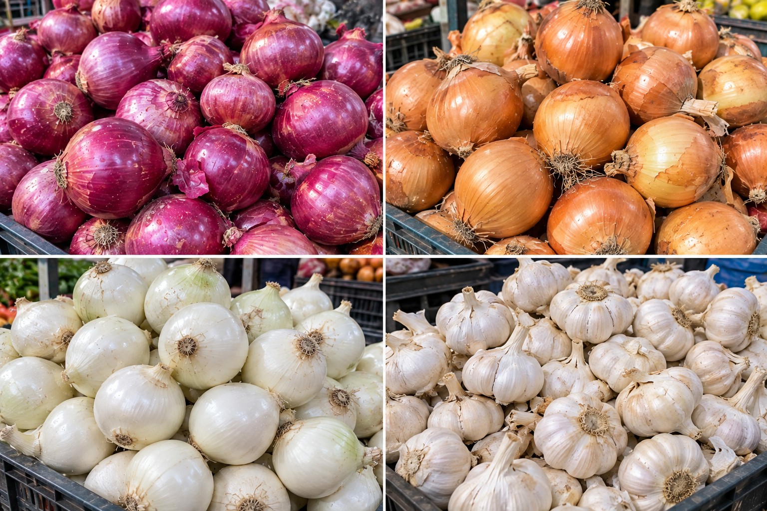 Red yellow and white onions with garlic from India for export